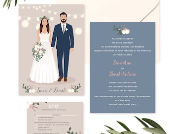 Custom couple portrait wedding invitation