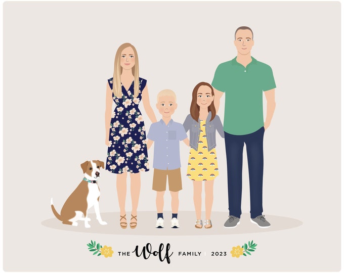 Personalisiertes Familienportrait, personalisierte Familienillustration