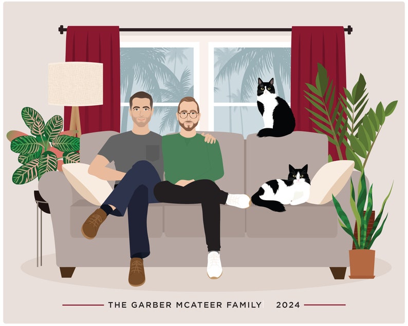 Custom Family Portrait, add pet image 1