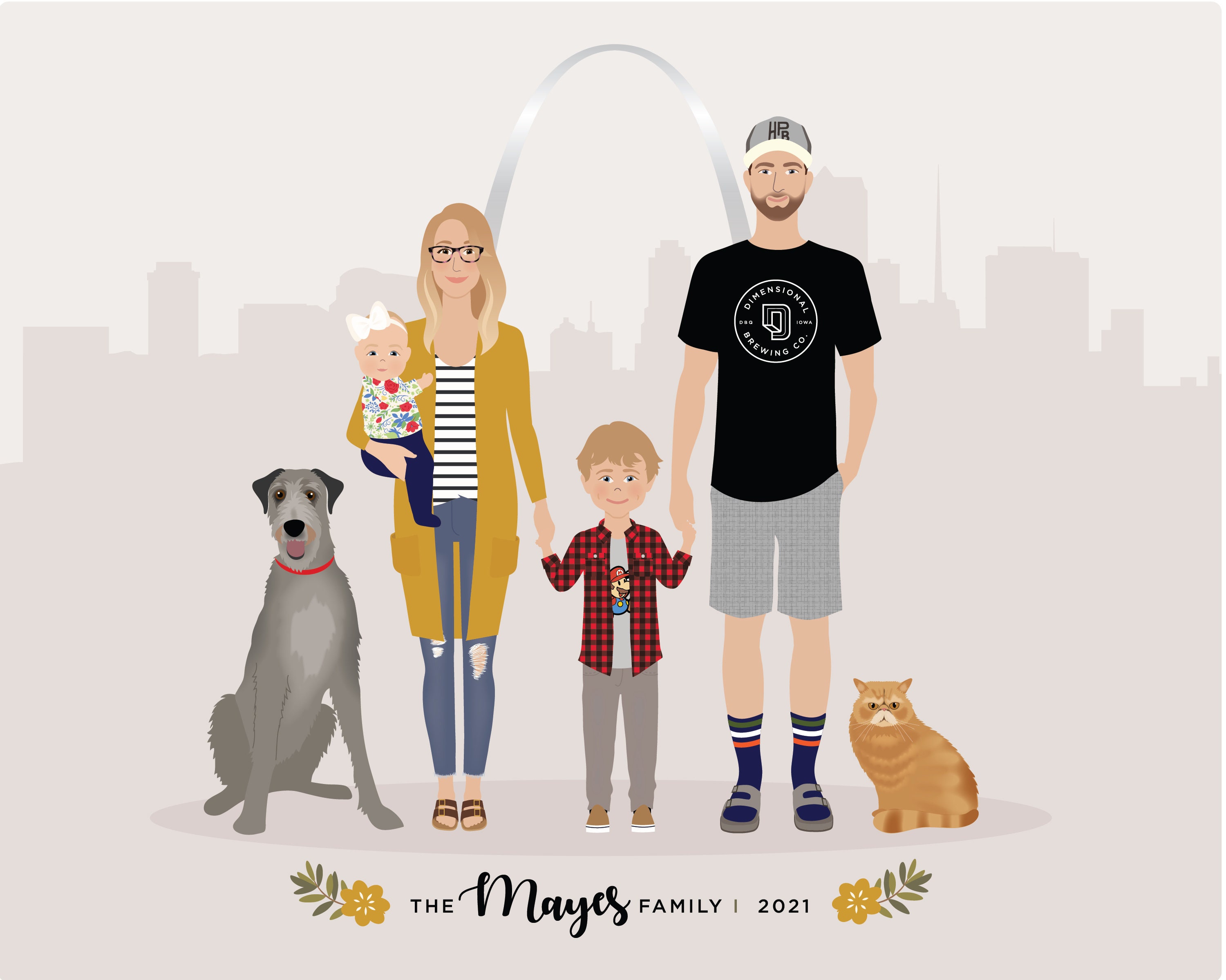 Custom linework Family or Friends Portrait with Name