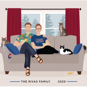 Custom family portrait illustration,  family portrait with pet, pet gift