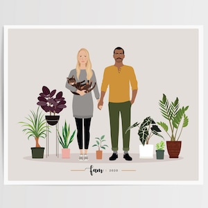 Couple Illustration, Custom Portrait Art Print, Gift for Her