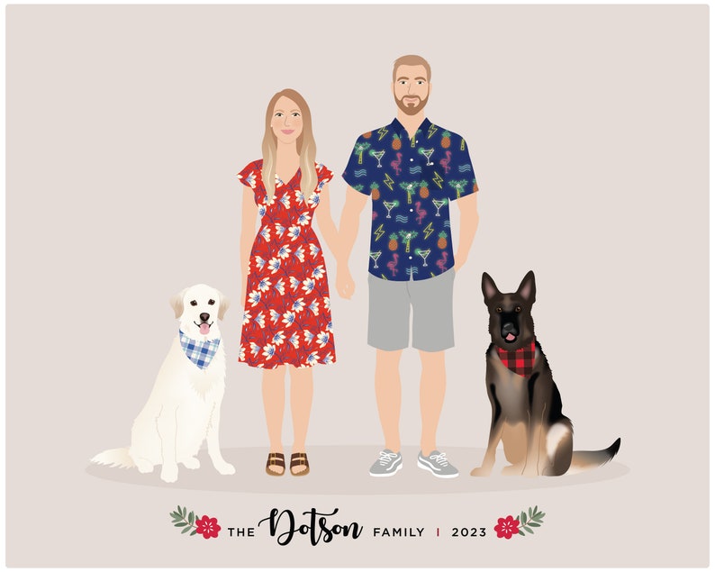 Custom family portrait illustration, family portrait with pet, pet gift image 6