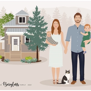 Custom Family and House Portrait, personalized family wall art image 2
