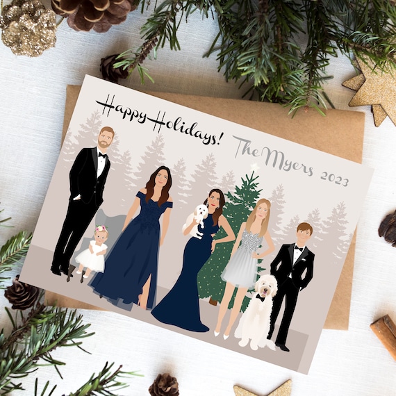 Hand Drawn Holiday Card, Personalized Christmas Card, Custom Portrait  Christmas Card, Christmas Card Pets House - Etsy