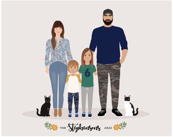 Family Portrait, personalized drawing, family Christmas gift