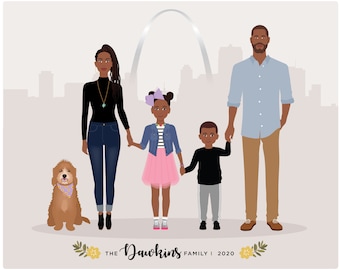 Family Portrait / Portrait with pets / Mothers Fathers Day Gift