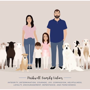 Custom family portrait illustration, family portrait with pet, pet gift image 5