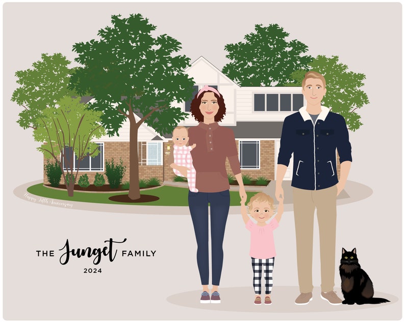 Custom Family Portrait, personalized family illustration, picture from photo imagem 5