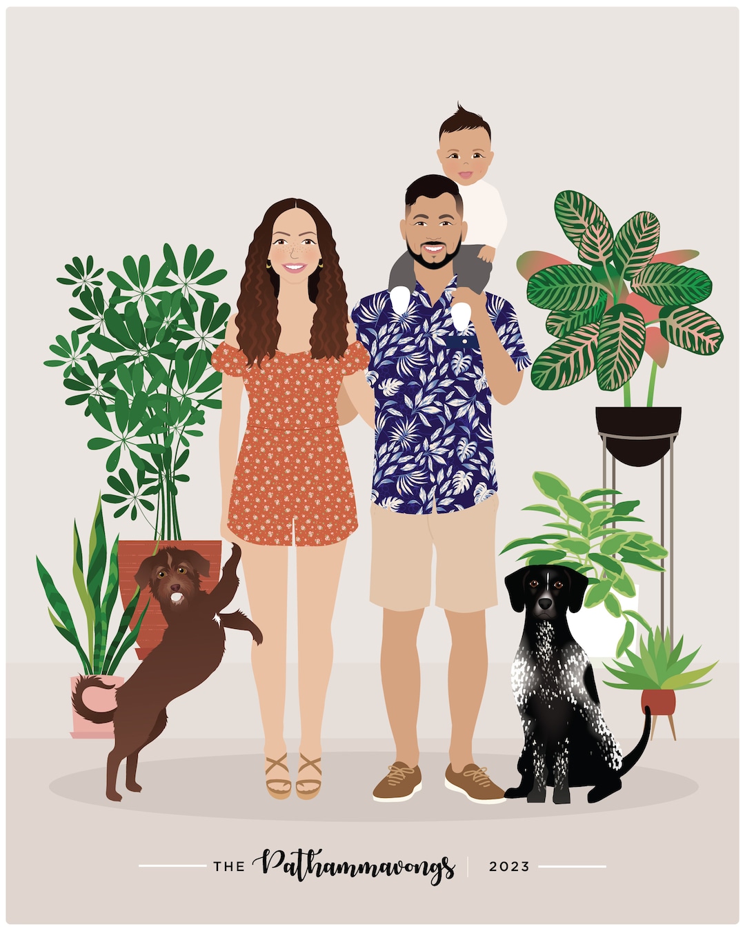 family-illustration-hand-drawn-portrait-portrait-with-pets-etsy-italia