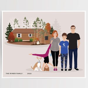 Custom Family and House Portrait, Personalized Family Wall Art - Etsy