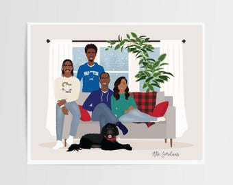 Custom Family Portrait: Personalized Couch Art Gift