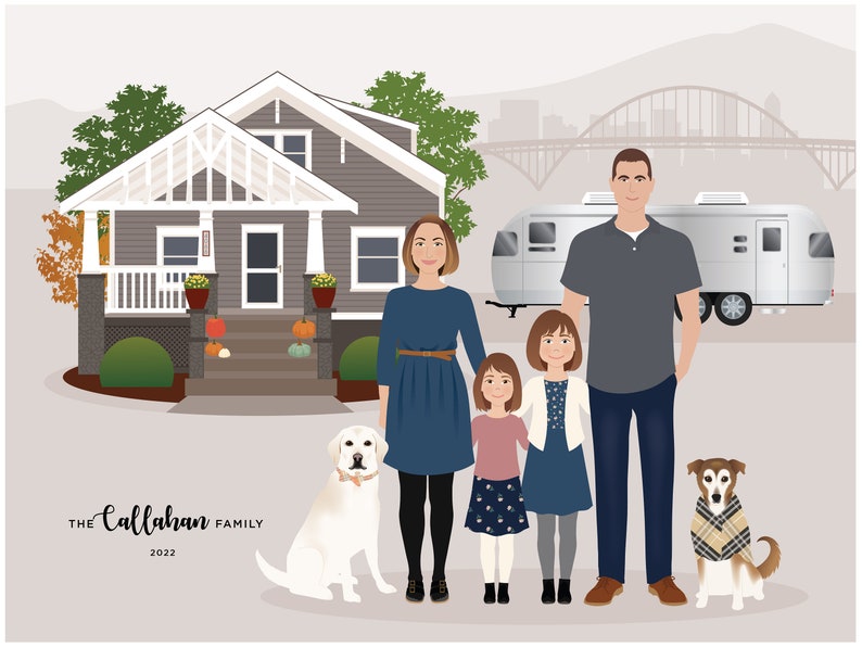 Custom Family Portrait, personalized family illustration, picture from photo imagem 9