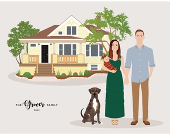 Mothers day gift, family portrait illustration