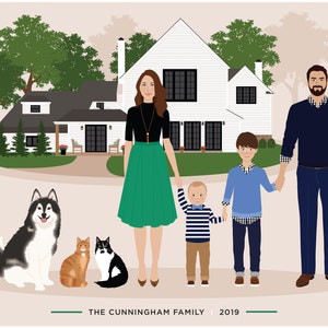 Custom Family and House Portrait, personalized family wall art image 4