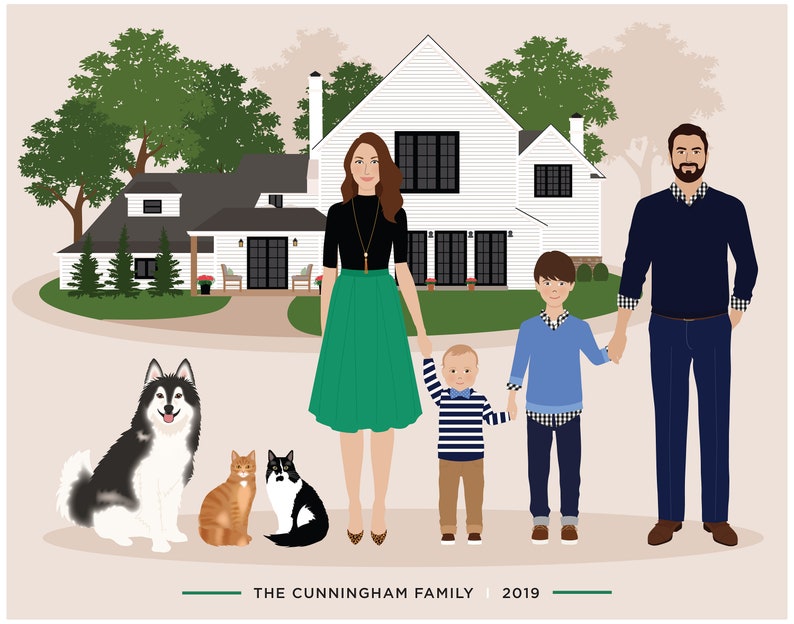 Custom Family and House Portrait, personalized family wall art image 4