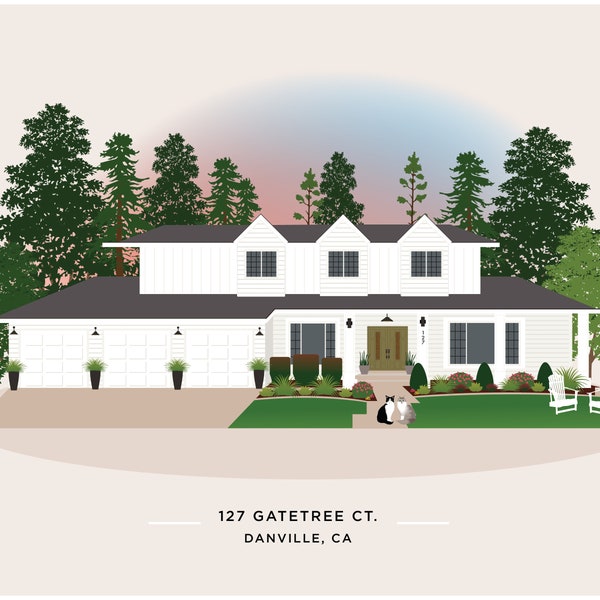 Tekening van huis, thuisportret