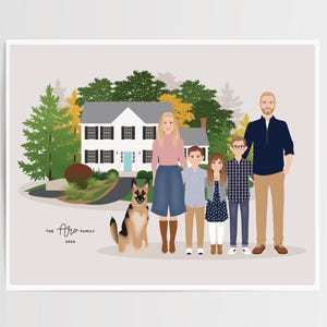 Custom Family and House Portrait, Personalized Family Wall Art - Etsy