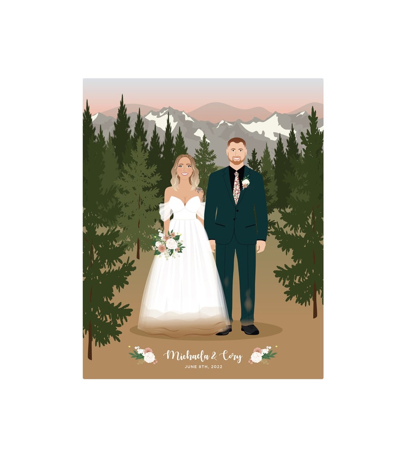 Wedding Portrait, Couple drawing, paper anniversary gift, Valentine image 1