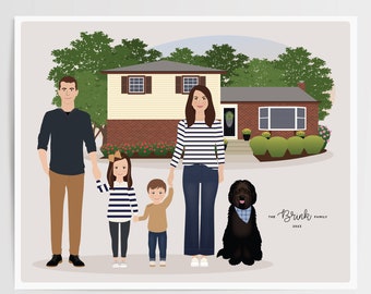 Family drawing with house, valentines gift for him