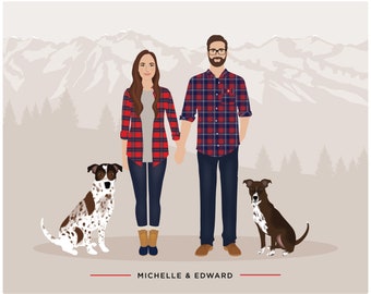 Custom family portrait illustration, Bespoke family portrait, Personalised, hand-drawn, woman owned