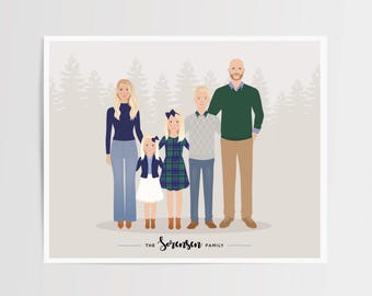 Custom Mothers Day Gift, Family Illustration Portrait, Digital Download