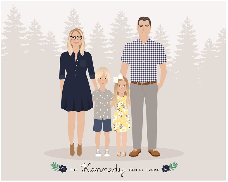 Custom Family Portrait, personalized family illustration, picture from photo imagem 6