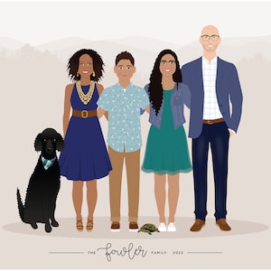 Drawing of family and pets, personalized picture of us