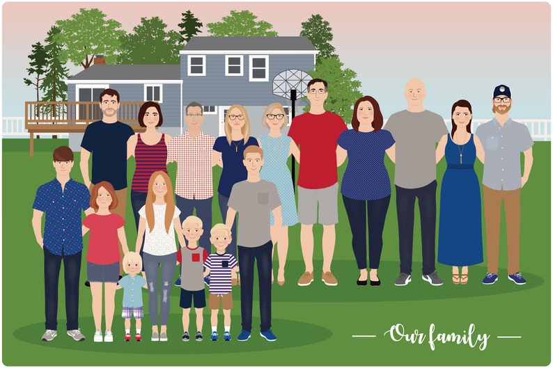 Custom Family and House Portrait, personalized family wall art image 10
