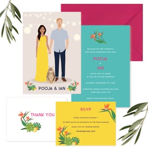 Custom couple portrait wedding invitation, custom portrait wedding suite