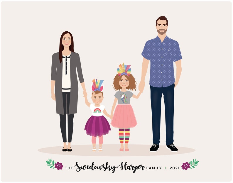 Custom hand drawn Family portrait image 8