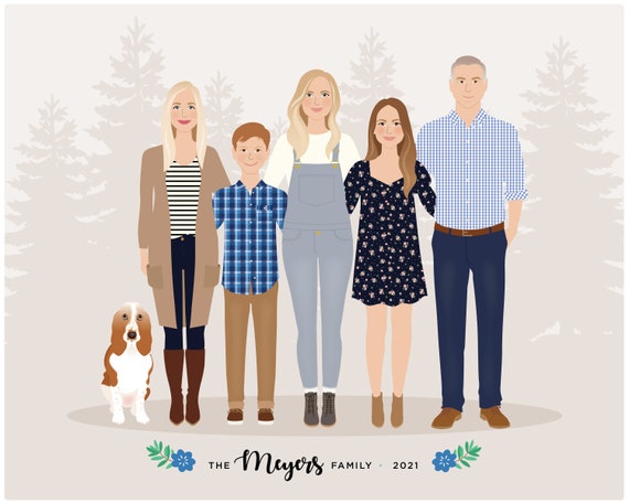 Family Portrait, Custom Family Portrait Illustration 