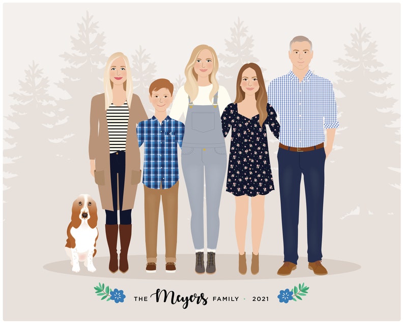 Custom Family Portrait, personalized family illustration, picture from photo imagem 2