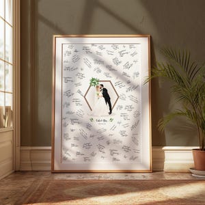 Portrait-Gästebuch alternative Leinwand, Personalisiertes Hochzeitspaar, Brautpaar und Bräutigam zeichnen Gäste zum Unterschreiben