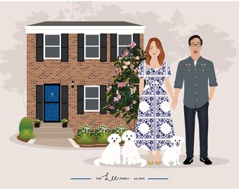 Custom hand drawn Family portrait