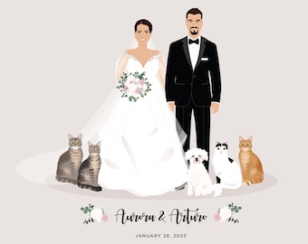 Custom wedding Portrait, 1st anniversary, paper gift