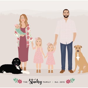 Zeichnung von Familie und Haustieren, personalisiertes Bild von uns Bild 7