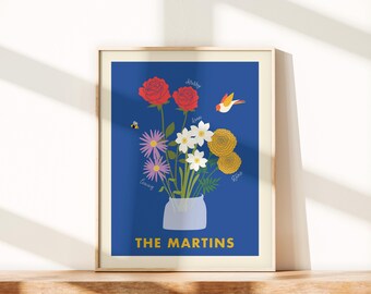 Personalized Birth Flower Family Art Print, Custom Bouquet Gift