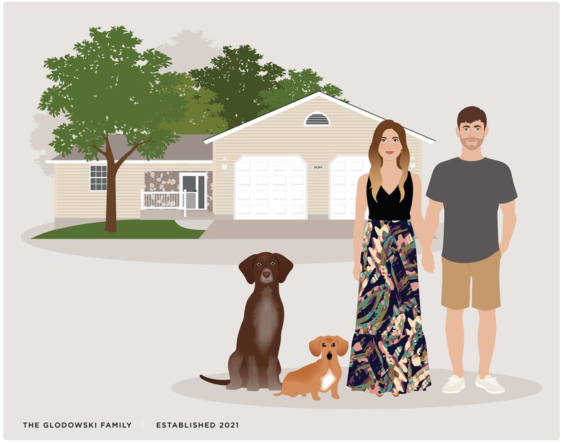 Custom Family and House Portrait, personalized family wall art image 9