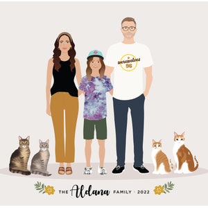 Custom family portrait illustration, family portrait with pet, pet gift image 4