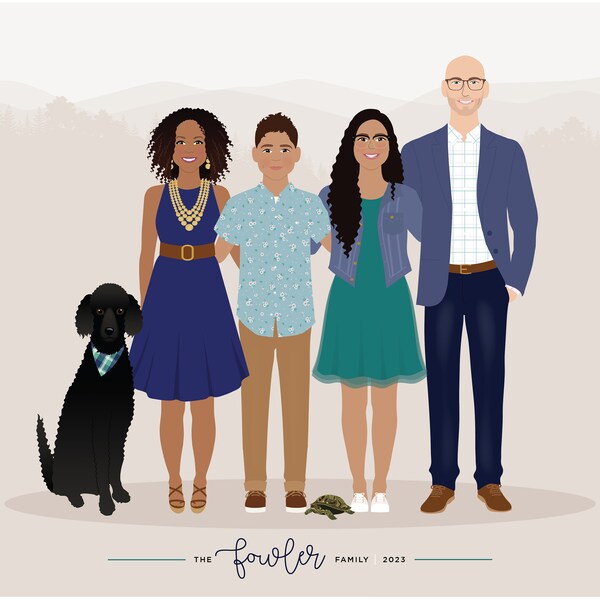 Custom Family Portrait, personalized family  illustration