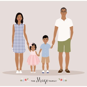Custom family portrait illustration, Bespoke family portrait, Personalised, hand-drawn, woman owned