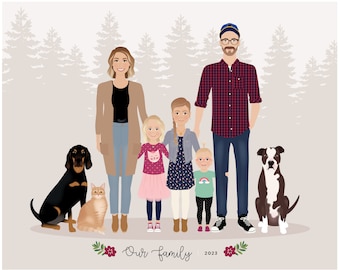 Custom Family Portrait with pets
