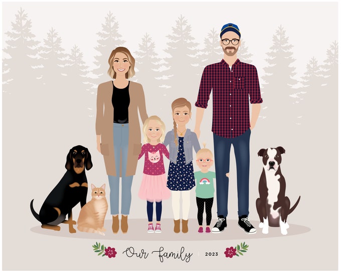 Custom Family Portrait with pets