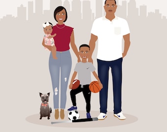 Portrait de famille personnalisé, dessin de famille fait main