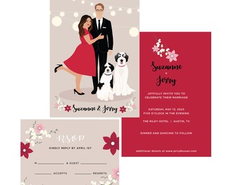 Custom wedding invitation, personalized portrait invite, hand drawn wedding invitation