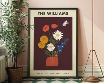 Personalized Birth Flower Family Bouquet, Custom Floral Digital or Printed Art