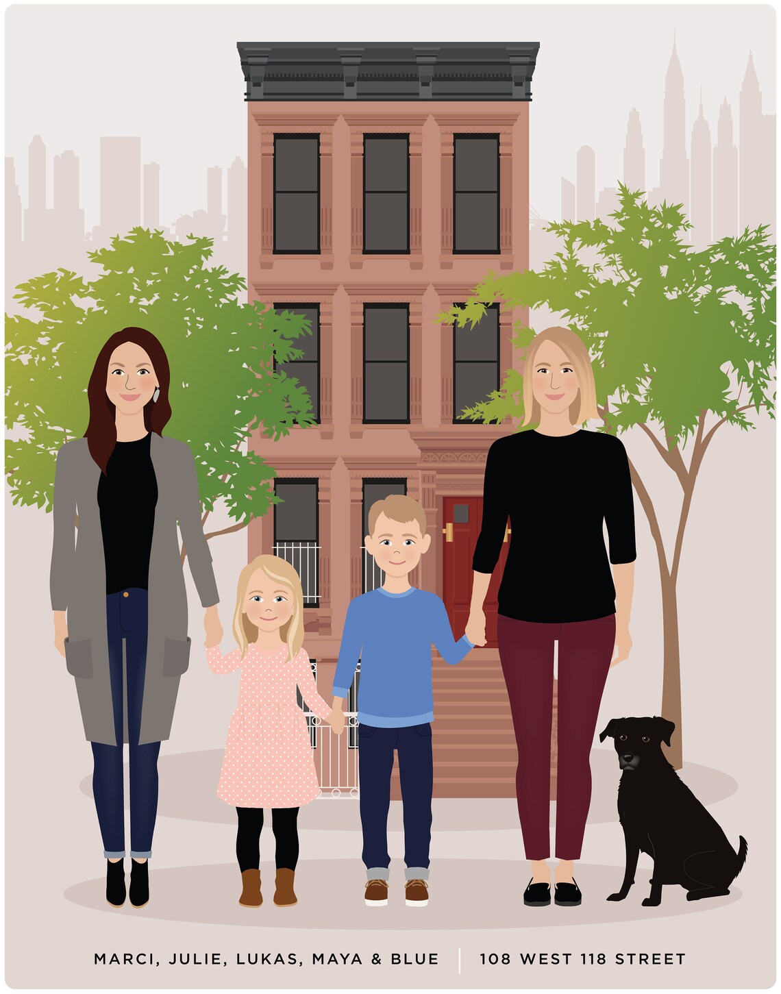 Custom Family Portrait With Home Personalized Family Wall Art - Etsy