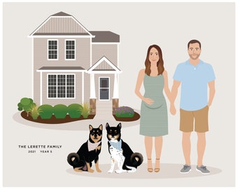 Pet portrait, add dog cat to family portrait illustration