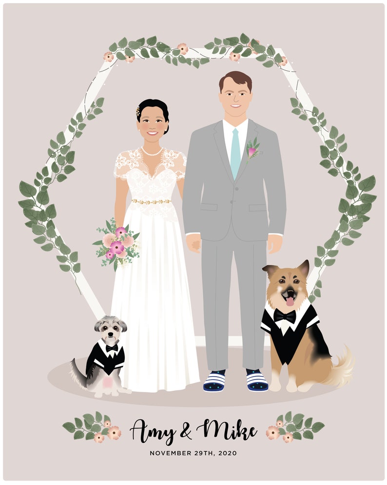 Custom wedding Portrait, 1st anniversary, paper gift image 3